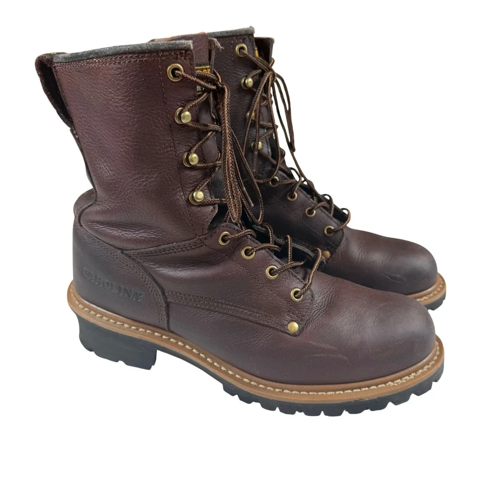 Carolina Mens 1821 Logger Work Boots Brown Leather Lace Up Steel Toe 11 D